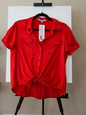 NWT Antonio Melani Silk Woven Taylor Tie Top Cherry Red Small